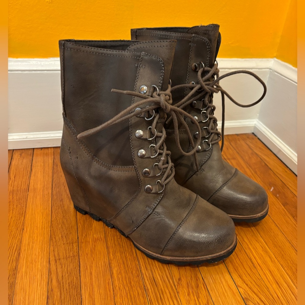 Target Women's Taupe Lace-Up Wedge Ankle Boots